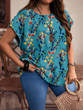 EMERY ROSE Loose Floral Print Round Neck Casual Blouse For Women, Suitable For Summer